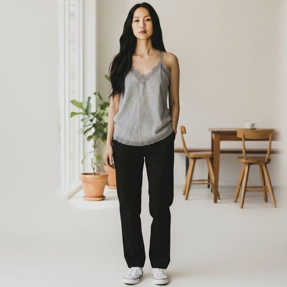 bishop + young Light Gray Cami/Tank with Lace New S - Picture 9 of 9